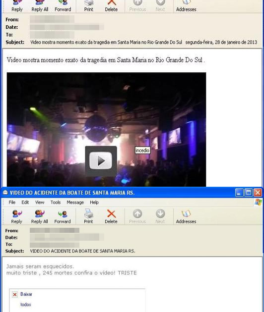 Emails oferecem suposto vídeo da tragédia