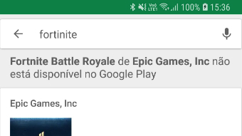 Google coloca aviso na Play Store de que Fortnite não está disponível