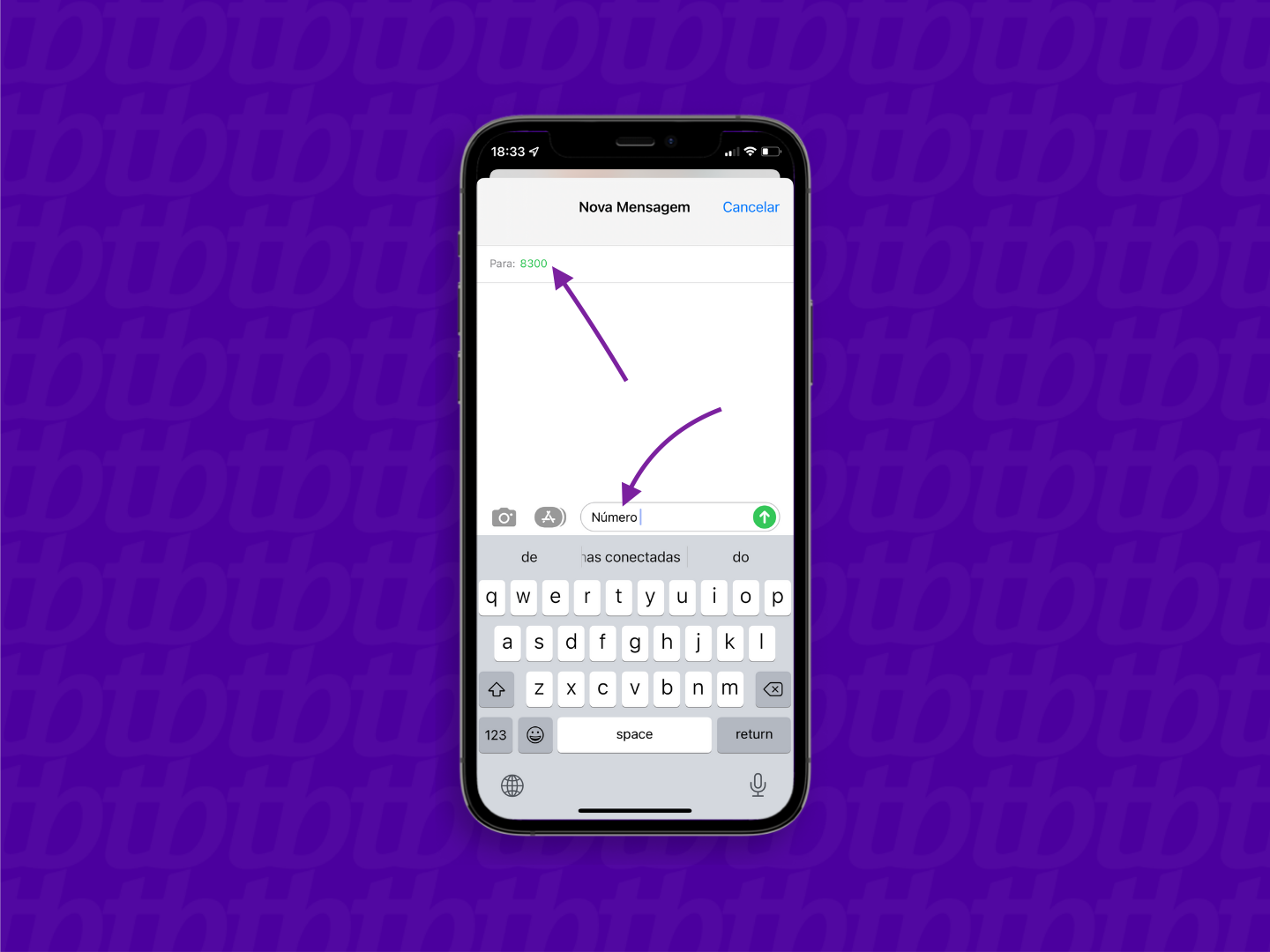 Conversa no aplicativo Mensagens do iPhone com mensagem para descobrir o número da vivo