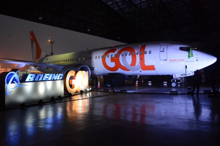 Boeing 737 Max 8 da Gol em evento de apresentação