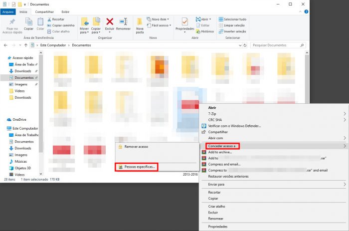 Windows 10 / Explorador de Arquivos / como compartilhar uma pasta na rede