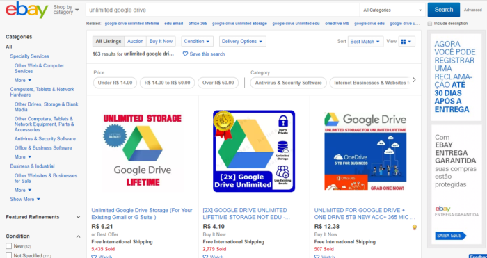eBay и Google Drive без ограничений
