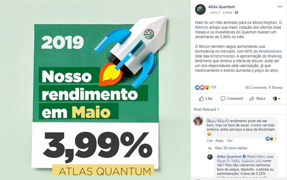 Atlas Quantum: rendimento de 3,99% em maio de 2019