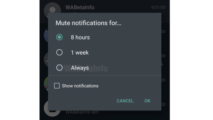 WhatsApp testa opção para silenciar notificações de grupos e pessoas para sempre (Foto: Reprodução/WABetaInfo)