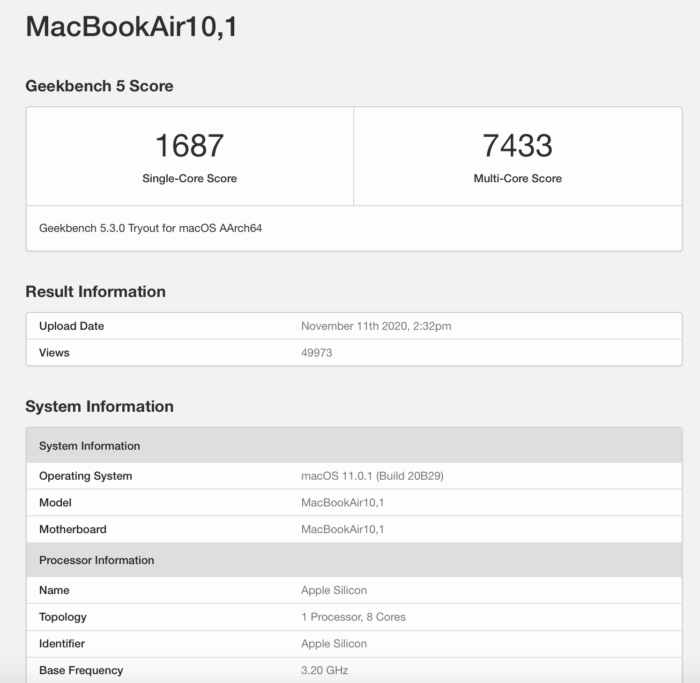 New MacBook Air with Apple Silicon in benchmark (Image: Playback / Geekbench)