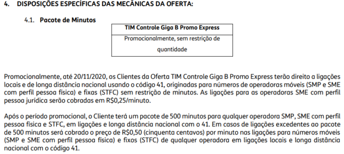 Mechanics of unlimited calls in the TIM Controle contract (Image: Reproduction / TIM)