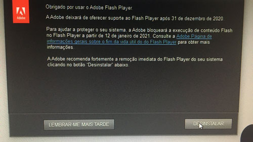 Adobe Flash Player pede para ser removido antes do fim do suporte