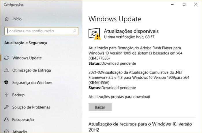 Atualização KB4577586 no Windows Update (captura: Emerson Alecrim/Tecnoblog)