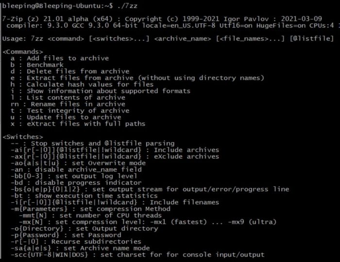 7-Zip para Linux: por ora, só por linha de comando (imagem: Bleeping Computer)