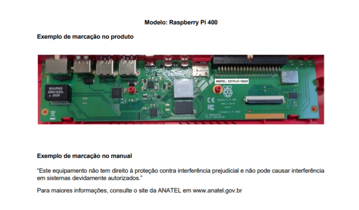 Marcação da Anatel na placa do Raspberry Pi 400
