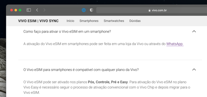 Vivo website informs eSIM requirements (Image: Reproduction)