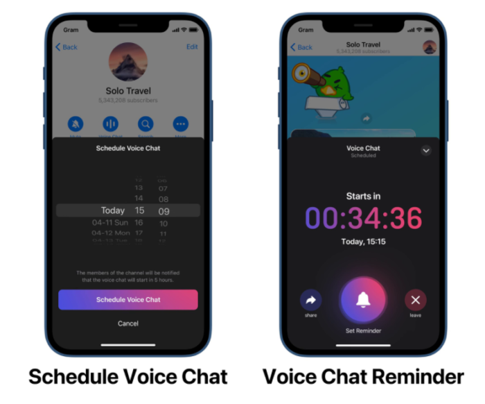 Agendamento de chats por voz (Imagem: Divulgação/Telegram)