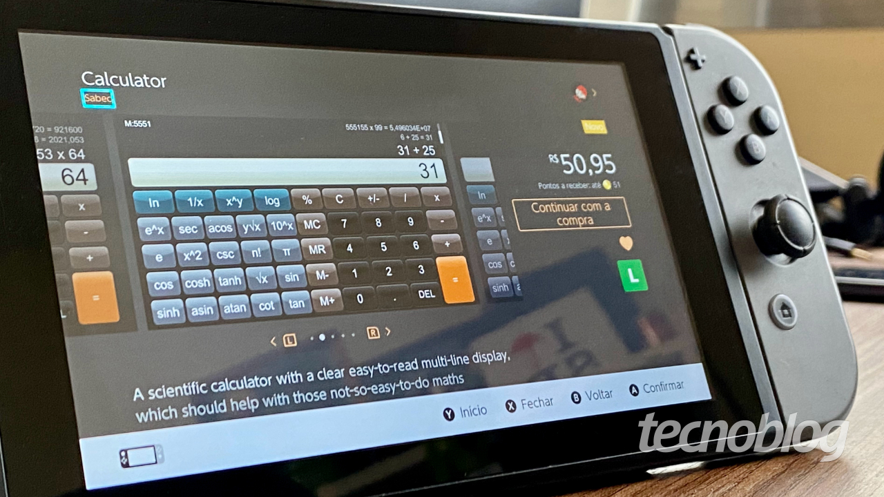 Nintendo Switch recebe app de calculadora que custa R$ 51 | Aplicativos e Software