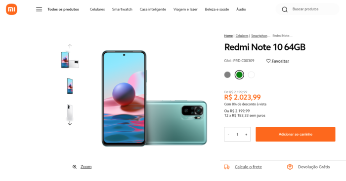 Xiaomi Redmi Note 10 à venda no <a href='https://meuspy.com/tag/Alicativo-Espiao-Brasileiro'>Brasil</a> (Imagem: Reprodução/Tecnoblog)