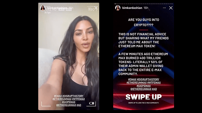 Kim Kardashian promove nova criptomoeda Ethereum Max em seu Instagram (Imagem: Reprodução/Instagram)
