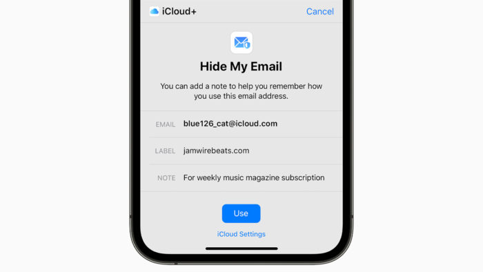 Hide My Email, the new iCloud feature (Image: Press / Apple)