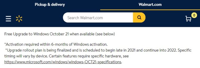 Walmart diz que atualização para Windows 11 chega em outubro (Imagem: Reprodução)