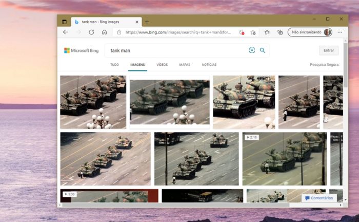 O Bing agora exibe normalmente imagens para "Tank Man" (imagem: Emerson Alecrim/Tecnoblog)