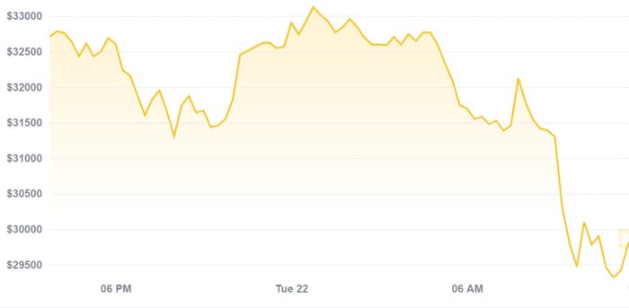Preço do bitcoin chegou a US$ 28,8 mil na manhã de hoje (Imagem: Reprodução/CoinDesk)