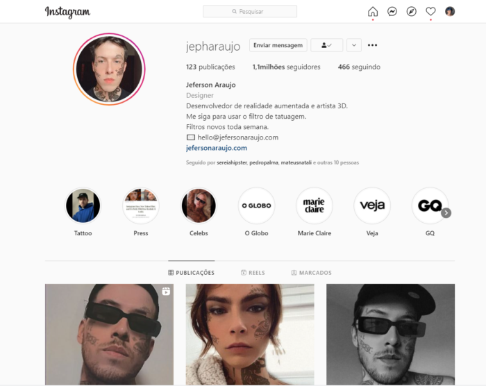 Jeph Araujo's Instagram profile already has over 1 million followers (Image: Reproduction/Instagram)