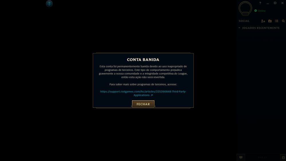 Notice of banning in League of Legends (Image: Reproduction)