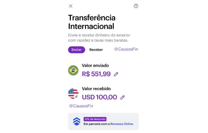 Nubank pode ganhar transferência internacional (Imagem: Reprodução/CasosFin via Twitter)