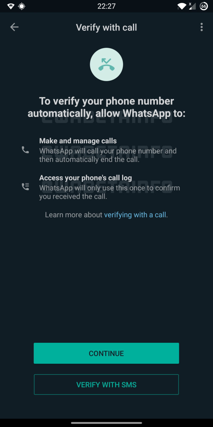 WhatsApp prepara nova alternativa para confirmar número de telefone (Imagem: Reprodução/WABetaInfo)