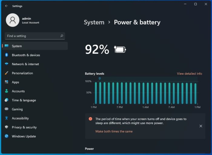 Configurações de bateria no Windows 11 (Imagem: Reprodução/Windows Latest)