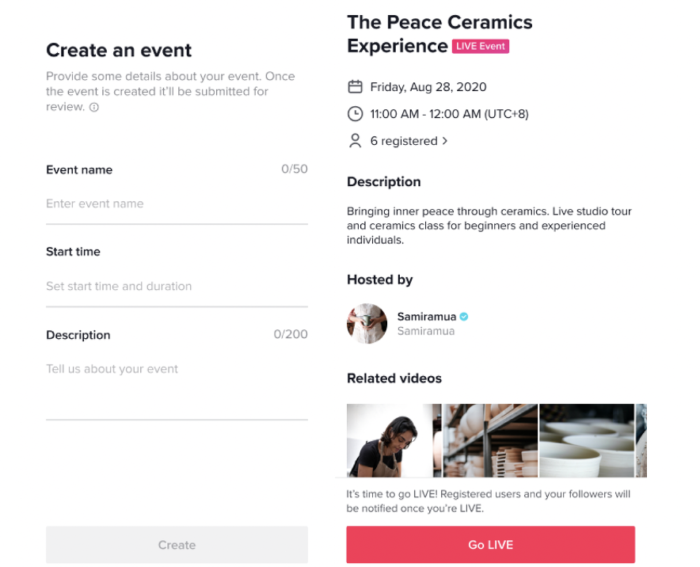 TikTok's LIVE Events allow creators to schedule live events and bring publicity tools (Image: Publicity)
