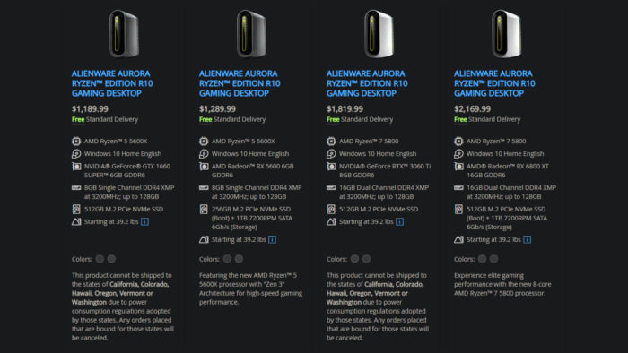 Dell cannot ship certain Alienware desktops to six US states (Image: Reproduction)