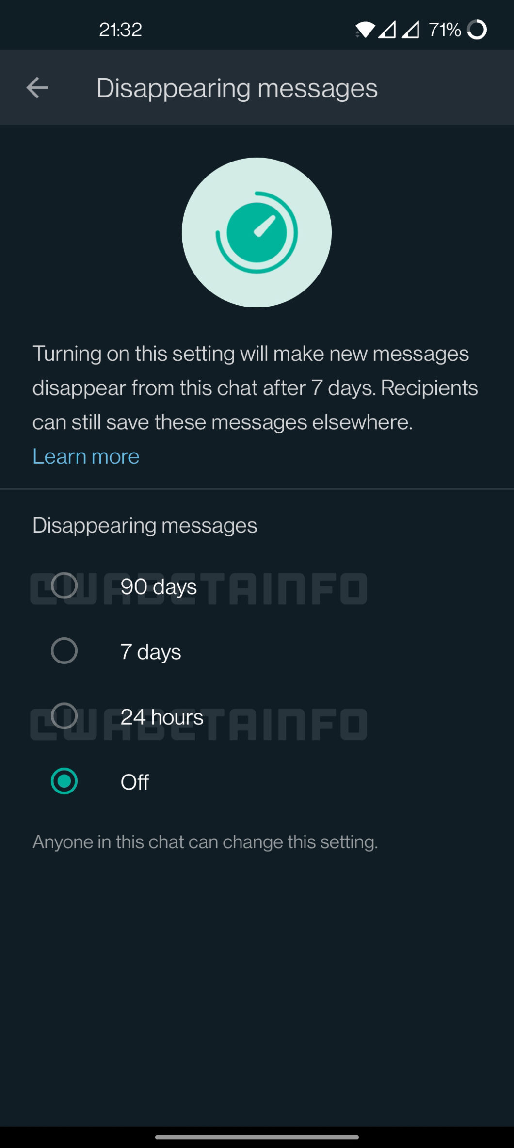 WhatsApp prepara opção para mensagens expirarem em até 90 dias (Imagem: Reprodução/WABetaInfo)