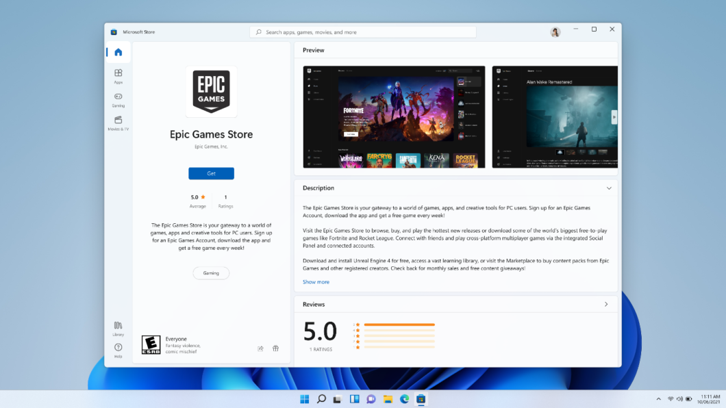 Microsoft Store agora inclui loja alternativa da Epic Games (Imagem: Reprodução/Microsoft)