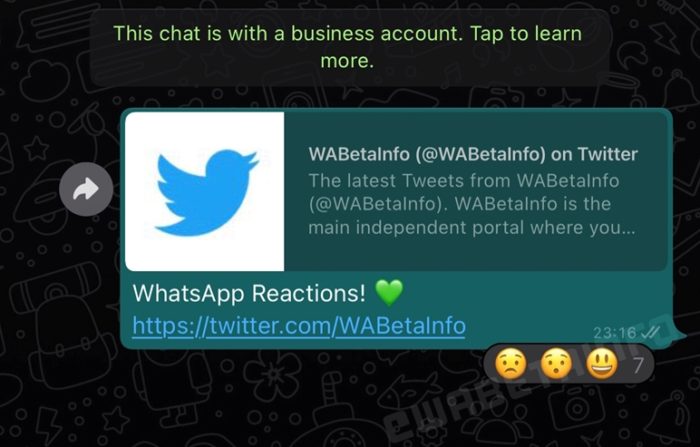 Reações no WhatsApp (imagem original: WABetaInfo)