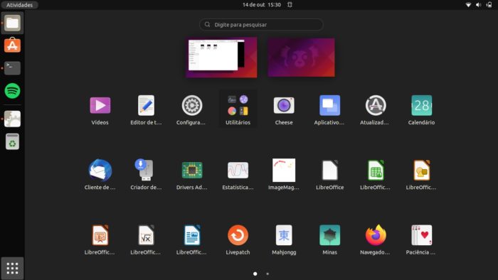 Ubuntu 21.10 Impish Indri com Gnome 40 (imagem: Emerson Alecrim/Tecnoblog)